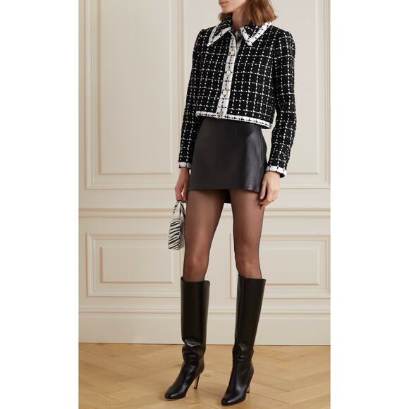 Alice and Olivia Renae Cropped Metallic Bouclé-Tweed Jacket size L large